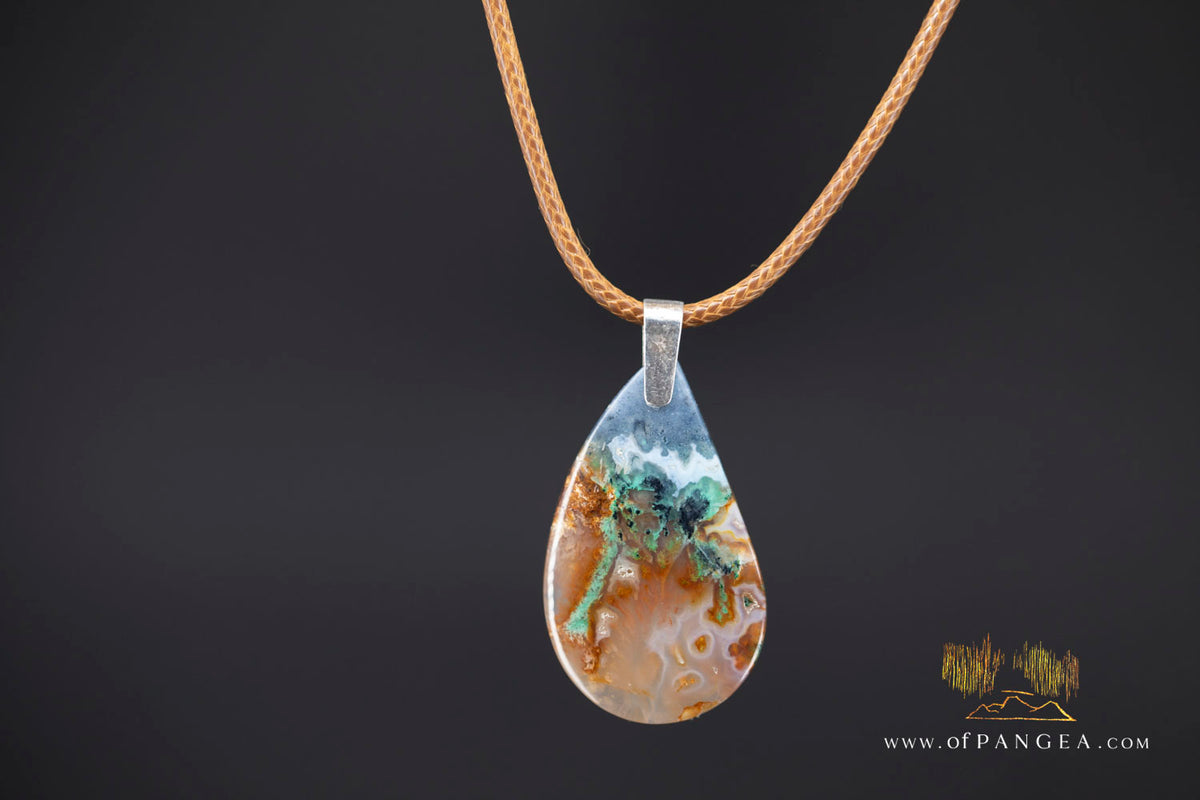 Opalized Petrified Wood Drop Pendant & Italian Leather Necklace || JF2026