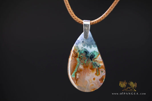 Opalized Petrified Wood Drop Pendant & Italian Leather Necklace || JF2026