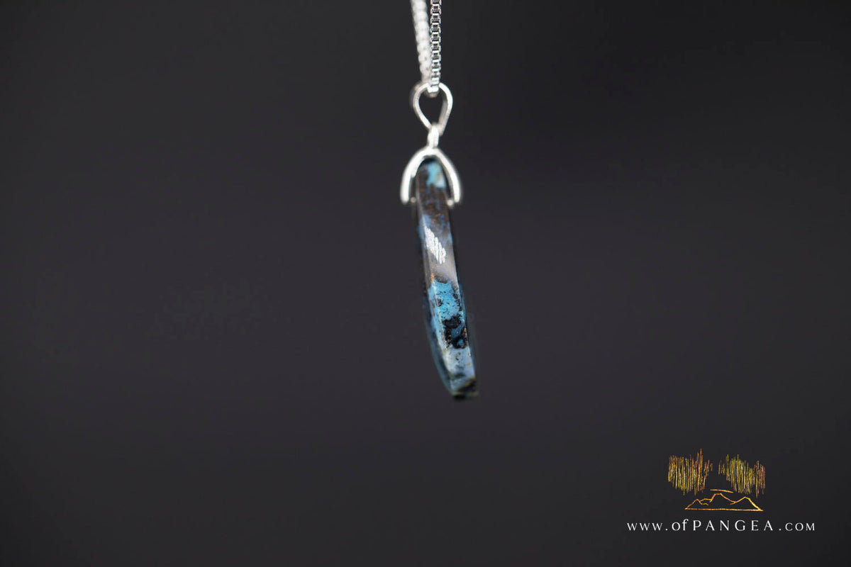 Chrysocolla Bacan - Petrified Wood teardrop - Italian Sterling Silver - Necklace || JF2028