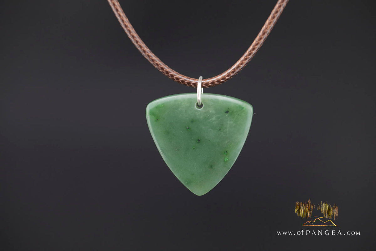 Guitar Pic Necklace - British Columbian Nephrite Jade - Italian woven leather cord and sterling silver || JF2046