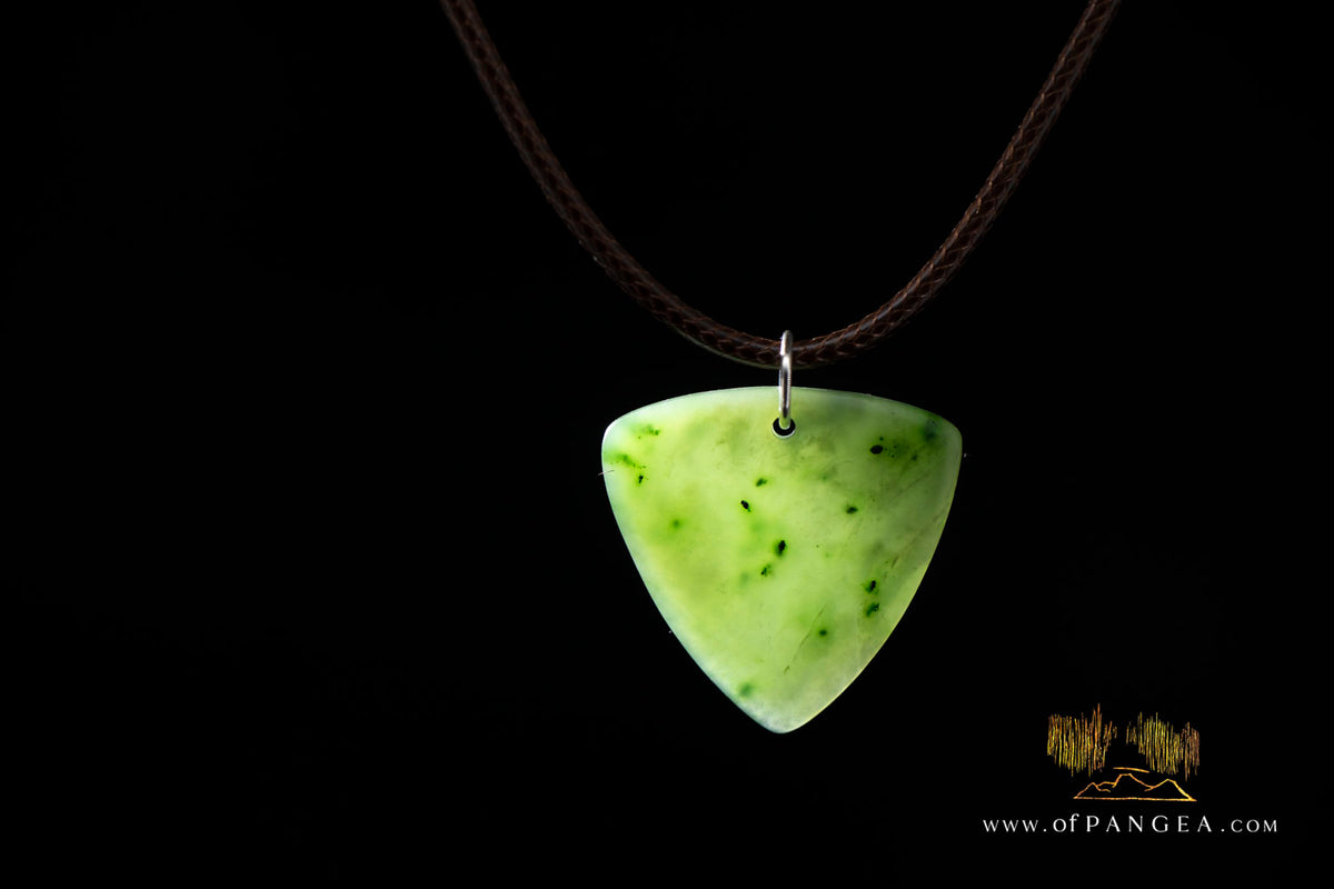 Guitar Pic Necklace - British Columbian Nephrite Jade - Italian woven leather cord and sterling silver || JF2046