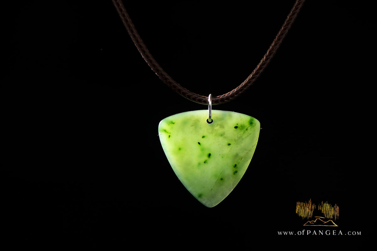 Guitar Pic Necklace - British Columbian Nephrite Jade - Italian woven leather cord and sterling silver || JF2046