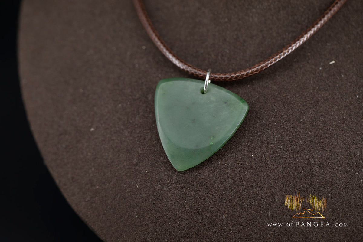 Guitar Pic Necklace - British Columbian Nephrite Jade - Italian woven leather cord and sterling silver || JF2046