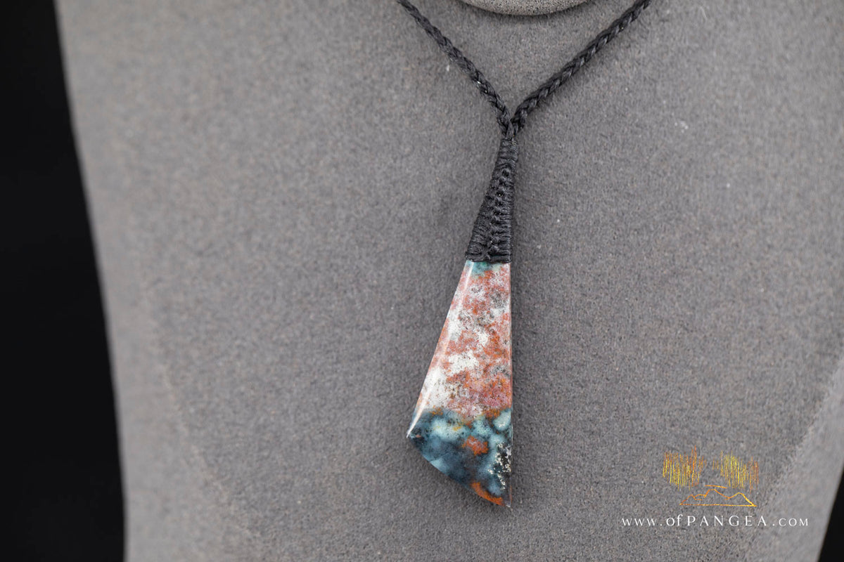 Chrysocolla Bacan - Petrified Wood Drop - top binding - Necklace || JF2056