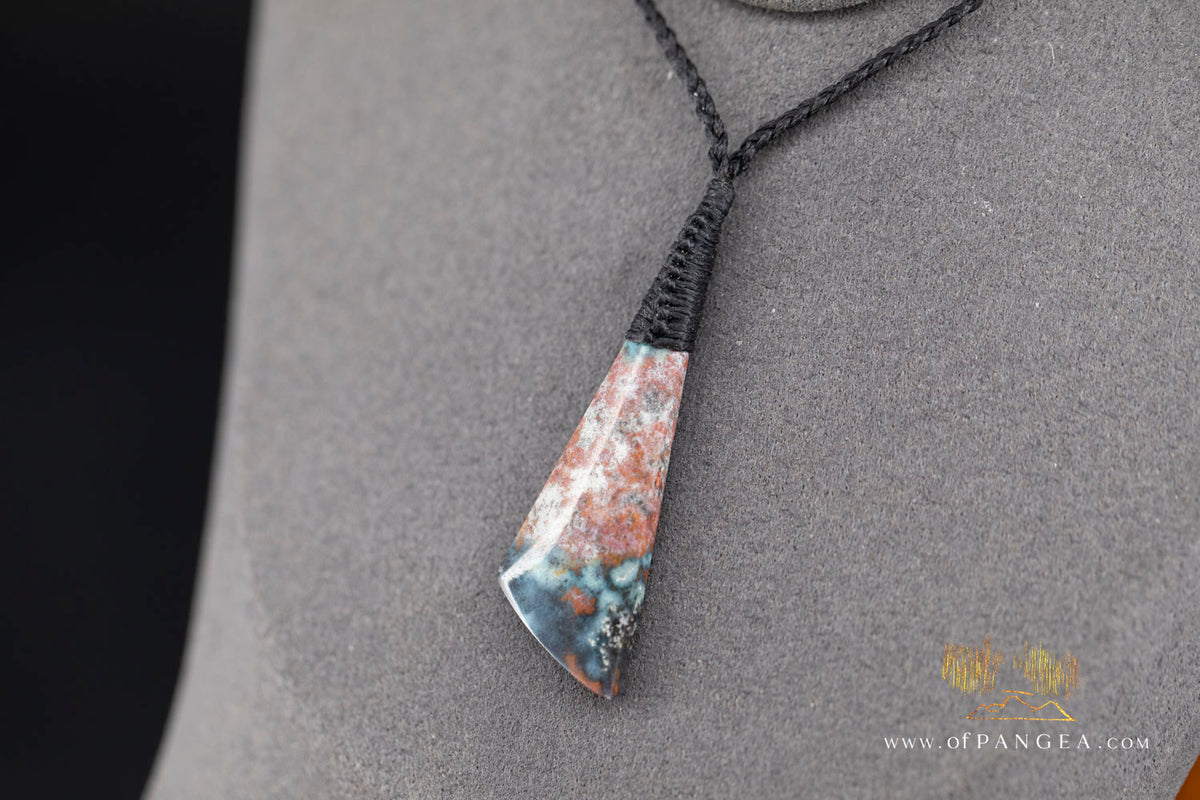 Chrysocolla Bacan - Petrified Wood Drop - top binding - Necklace || JF2056