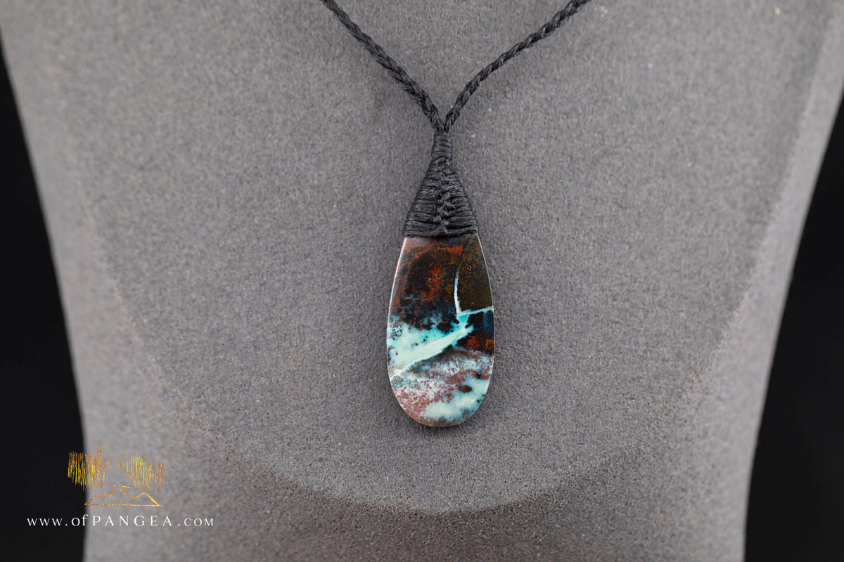 Chrysocolla Bacan - Petrified Wood teardrop - top binding - Necklace || JF2057