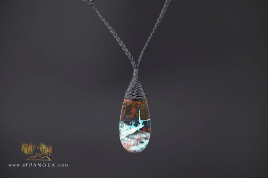 Chrysocolla Bacan - Petrified Wood teardrop - top binding - Necklace || JF2057