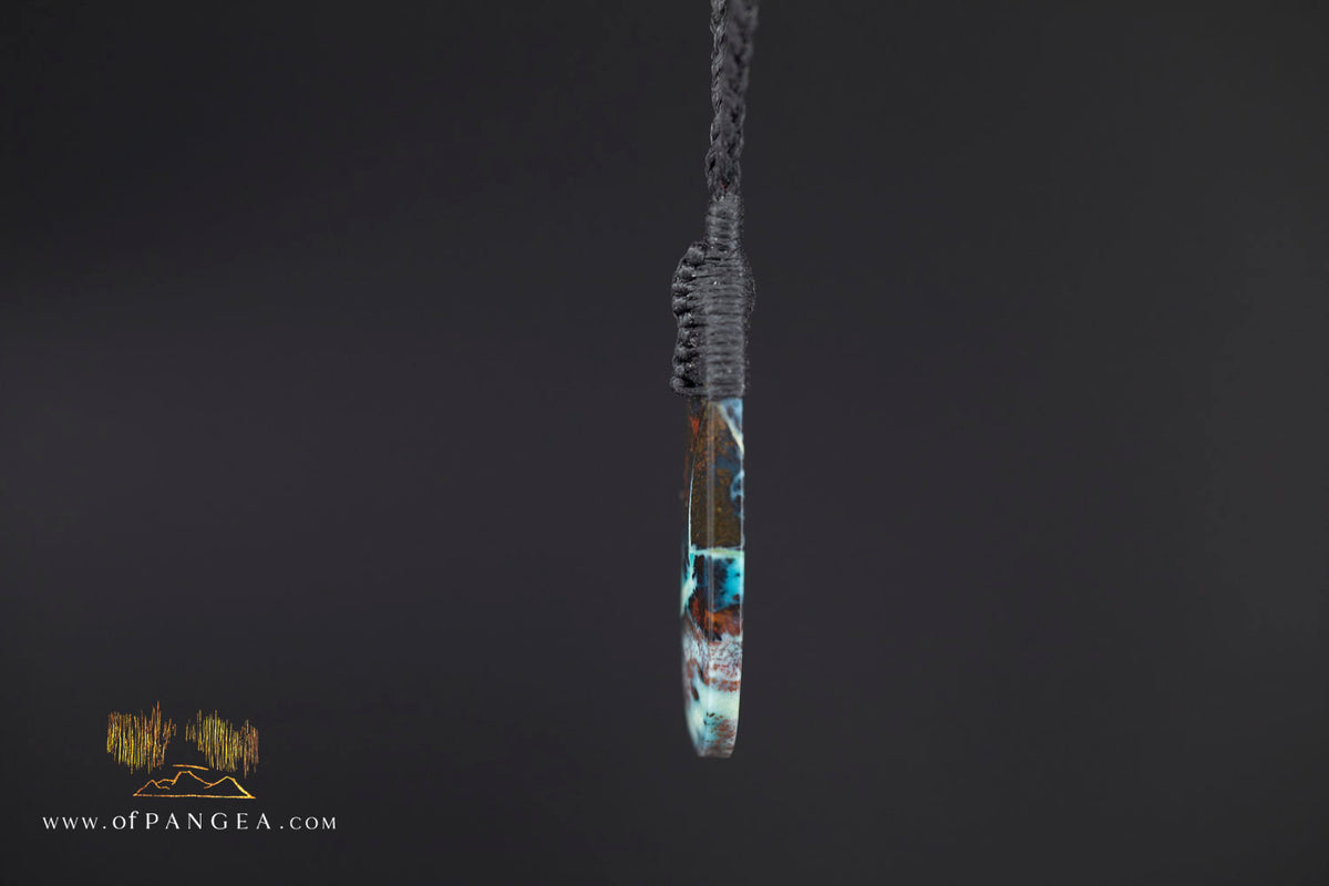 Chrysocolla Bacan - Petrified Wood teardrop - top binding - Necklace || JF2057