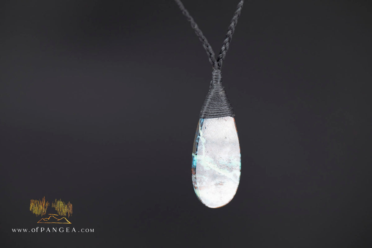 Chrysocolla Bacan - Petrified Wood teardrop - top binding - Necklace || JF2057