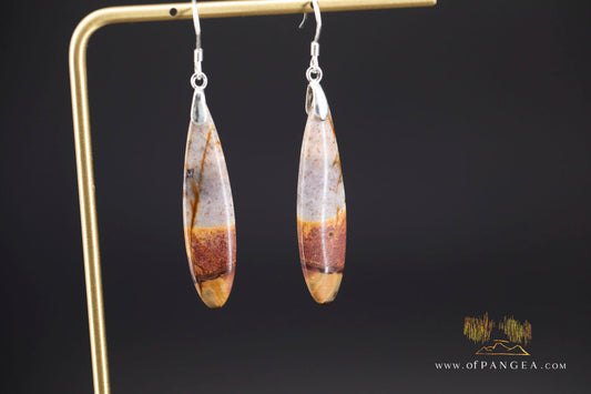 Picasso Jasper slim teardrop earrings (Red Creek) - Sterling Silver || JF2061