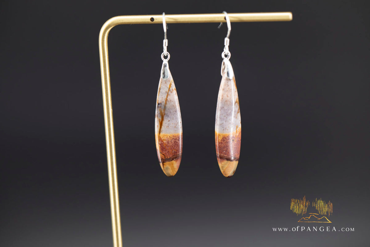 Picasso Jasper slim teardrop earrings (Red Creek) - Sterling Silver || JF2061