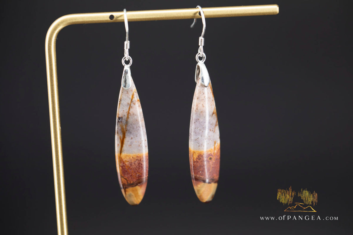 Picasso Jasper slim teardrop earrings (Red Creek) - Sterling Silver || JF2061