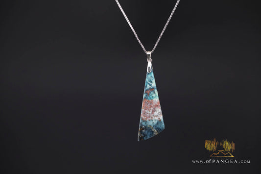 Chrysocolla Bacan - Petrified Wood Drop - Necklace - Italian Sterling Silver || JF2067