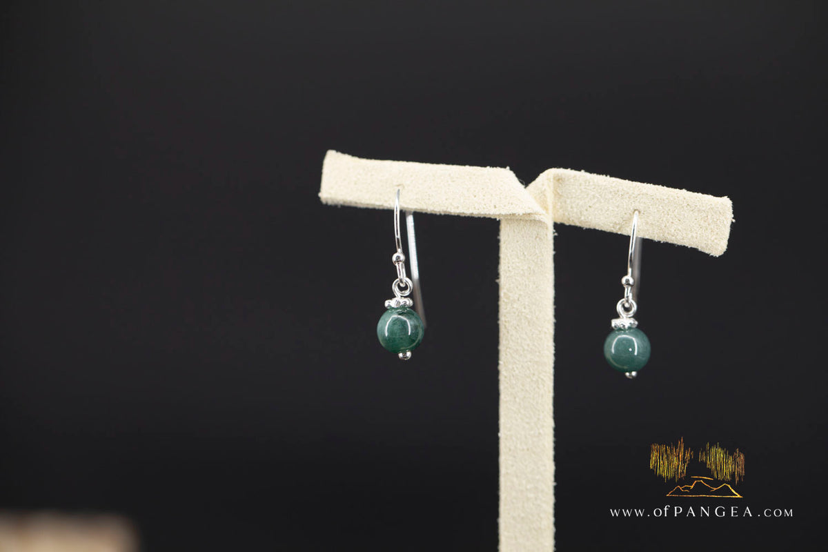Guatemalan Olmec Jadeite Bead Earrings - 0.925 Italian Sterling Silver