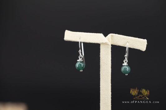 Guatemalan Olmec Jadeite Bead Earrings - 0.925 Italian Sterling Silver