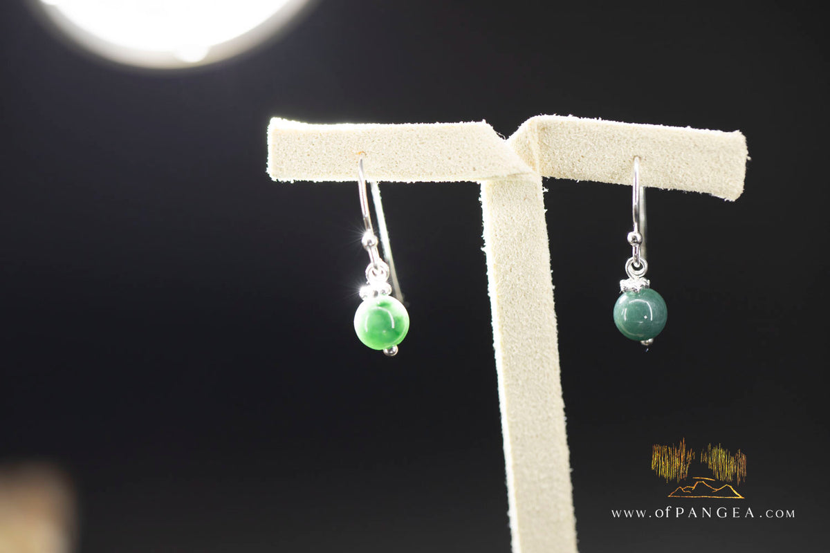 Guatemalan Olmec Jadeite Bead Earrings - 0.925 Italian Sterling Silver