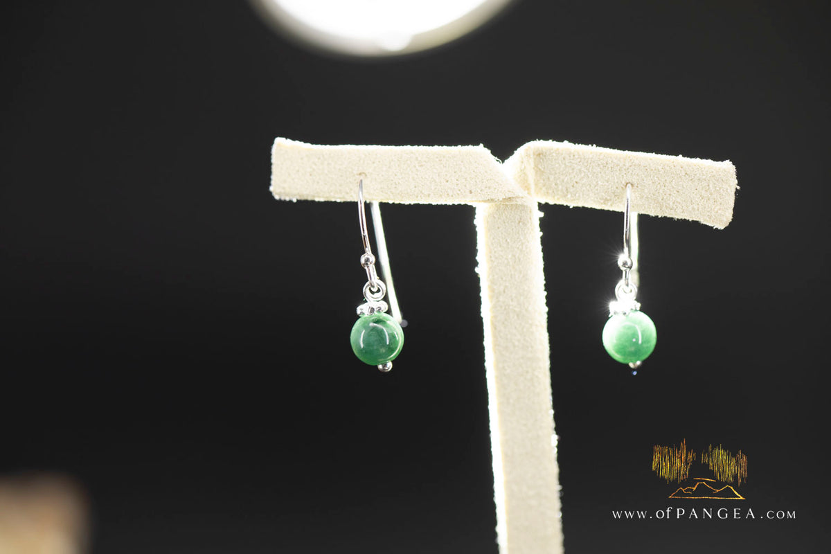 Guatemalan Olmec Jadeite Bead Earrings - 0.925 Italian Sterling Silver