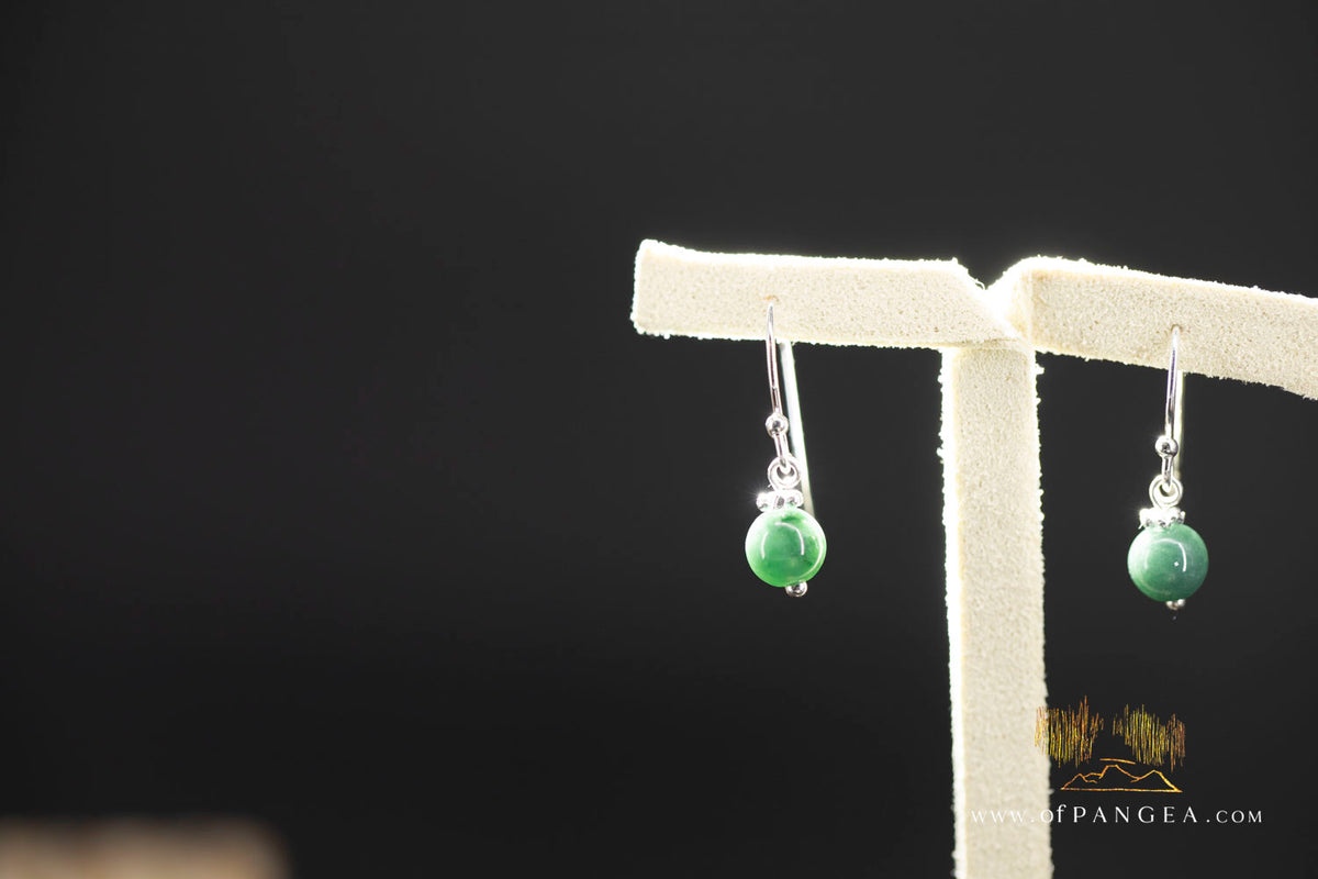 Guatemalan Olmec Jadeite Bead Earrings - 0.925 Italian Sterling Silver