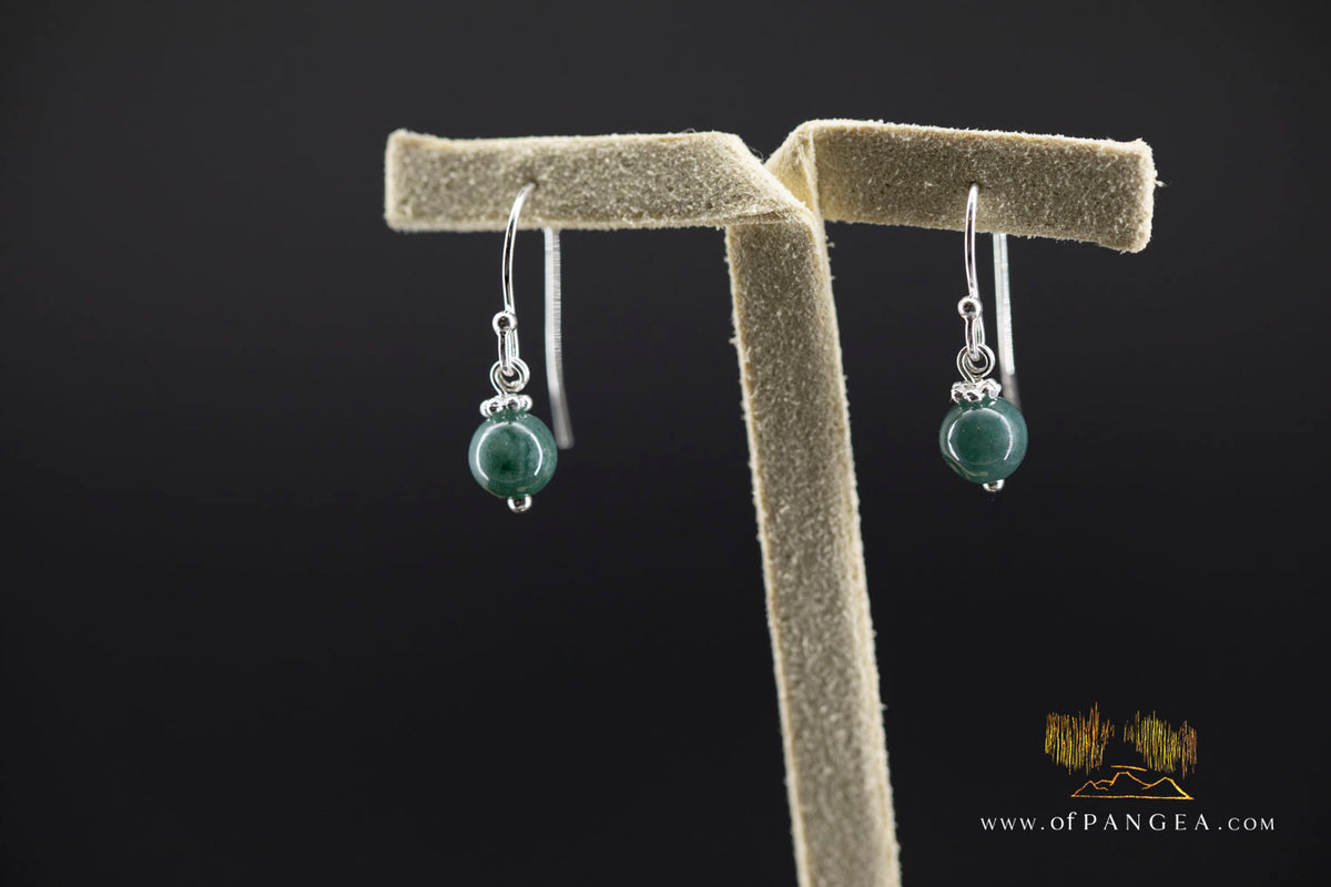 Guatemalan Olmec Jadeite Bead Earrings - 0.925 Italian Sterling Silver