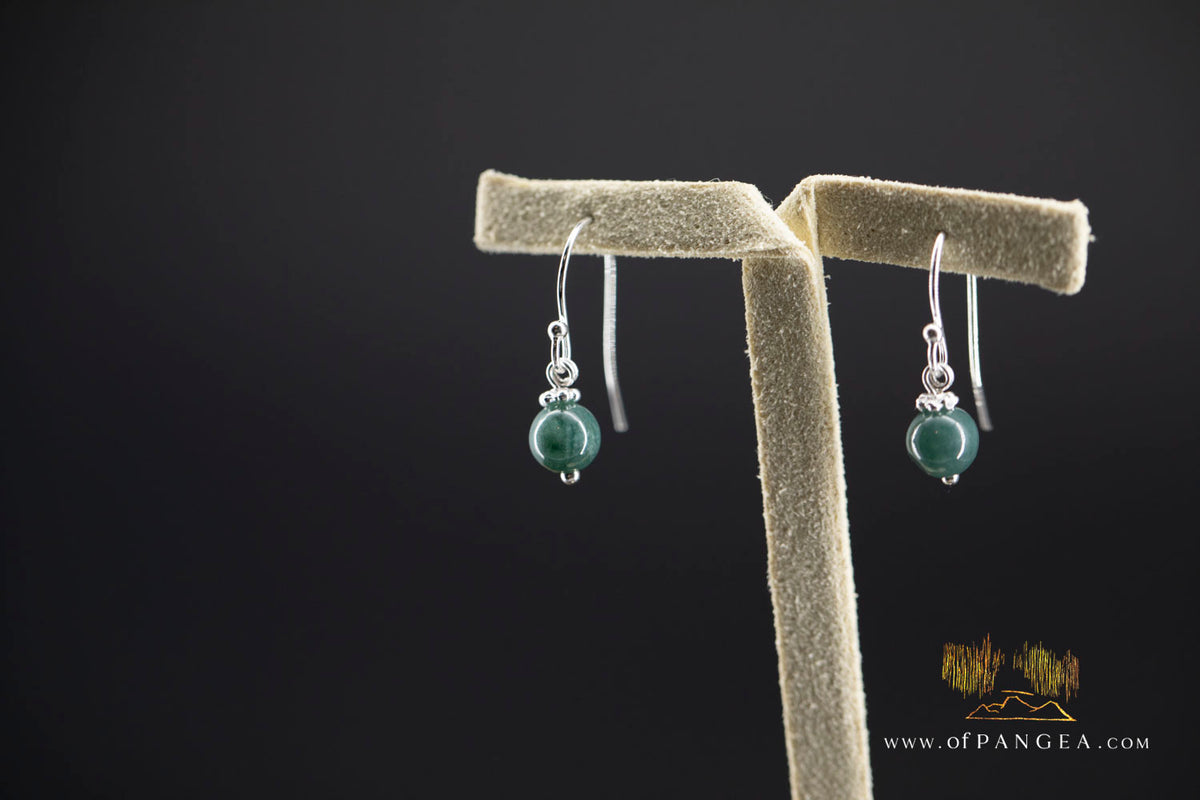 Guatemalan Olmec Jadeite Bead Earrings - 0.925 Italian Sterling Silver