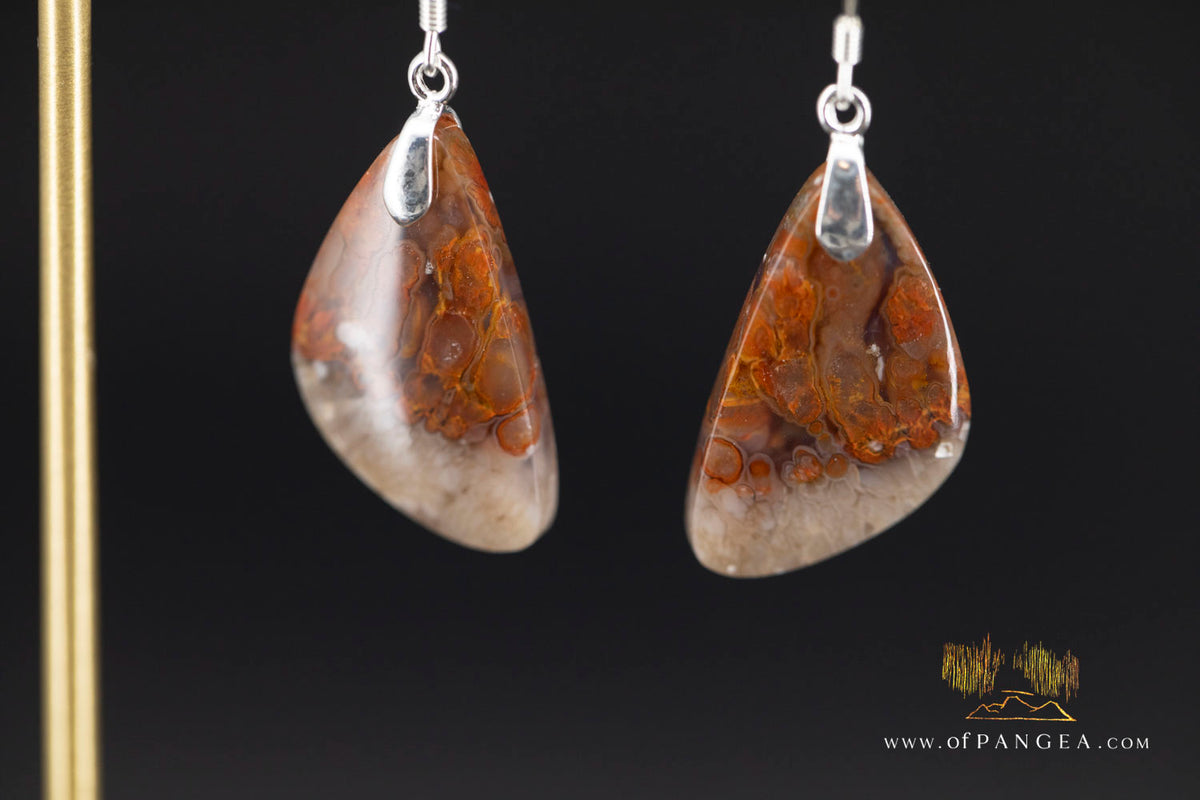 Plume Agate Drop Earrings - Italian Sterling Silver || JF2079