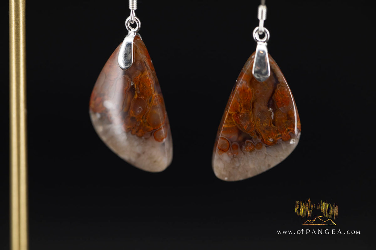 Plume Agate Drop Earrings - Italian Sterling Silver || JF2079