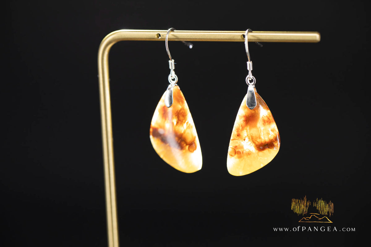 Plume Agate Drop Earrings - Italian Sterling Silver || JF2079