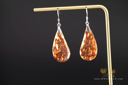Petrified Palm Wood Drop Earrings - Italian .925 sterling silver || JF2084