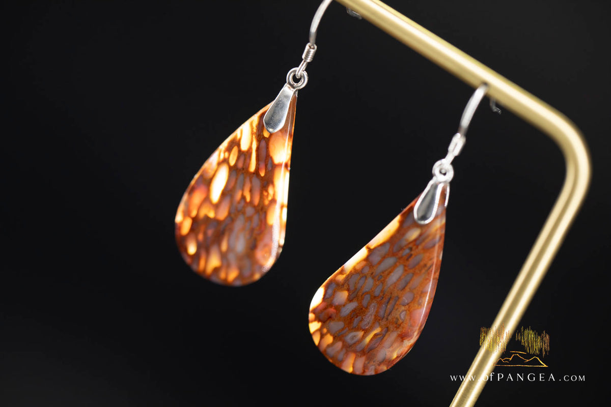 Petrified Palm Wood Drop Earrings - Italian .925 sterling silver || JF2084