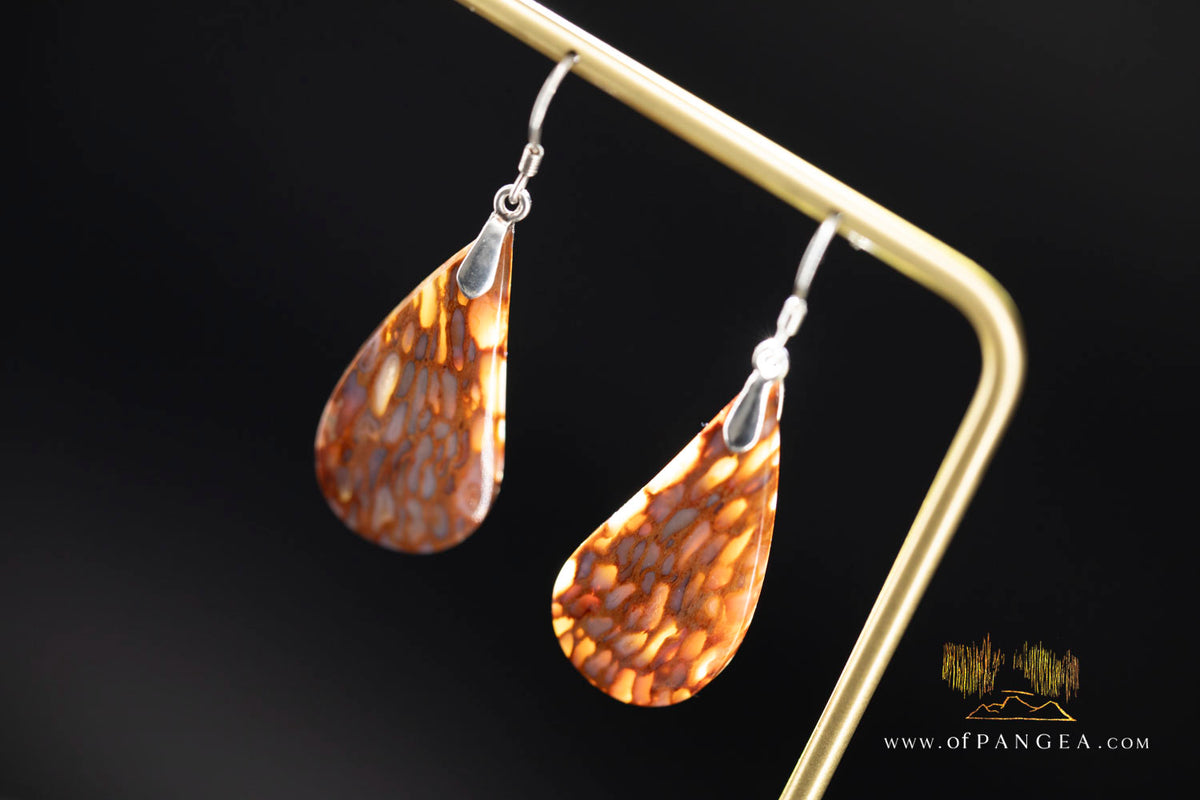 Petrified Palm Wood Drop Earrings - Italian .925 sterling silver || JF2084