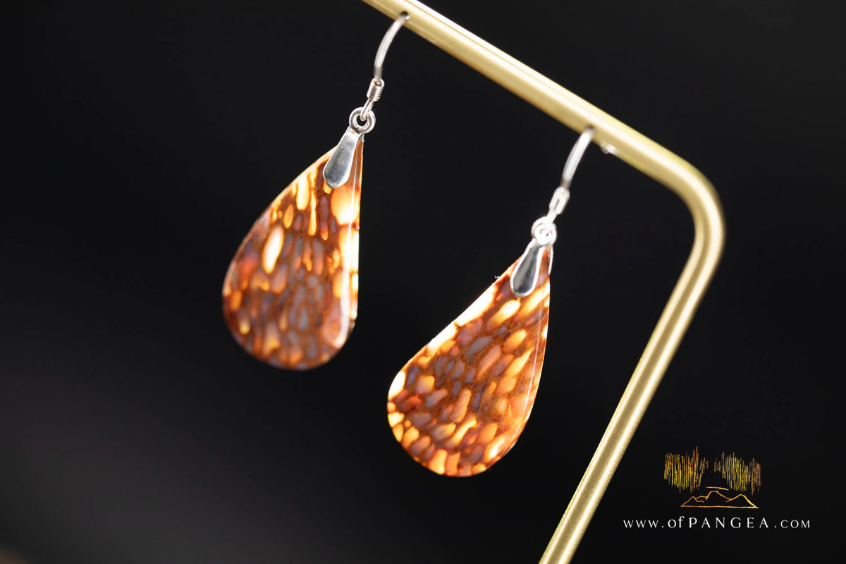 Petrified Palm Wood Drop Earrings - Italian .925 sterling silver || JF2084