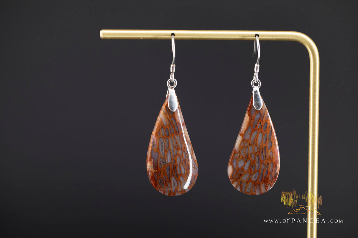Petrified Palm Wood Drop Earrings - Italian .925 sterling silver || JF2084