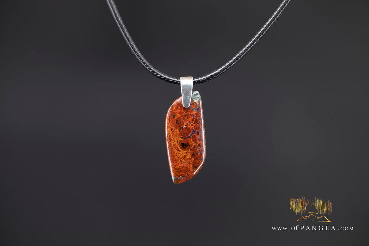 Plume Agate Drop Pendant - Italian Leather Necklace || JF2089