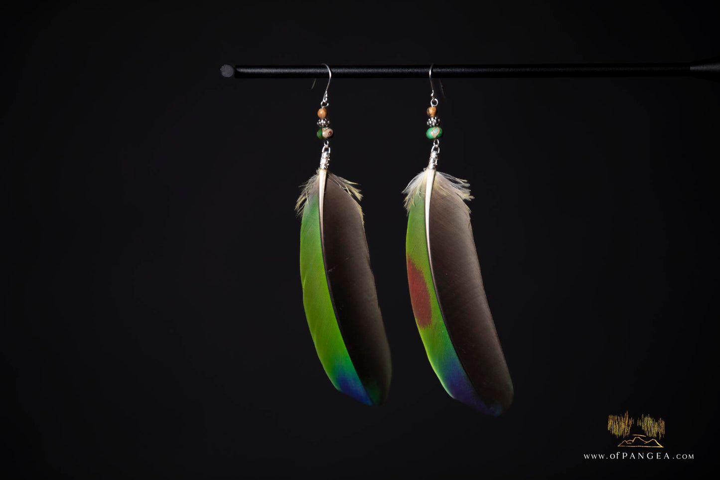 Parrot Bouquet Feather Earrings - Imperial Jasper - Sterling Silver || JF301