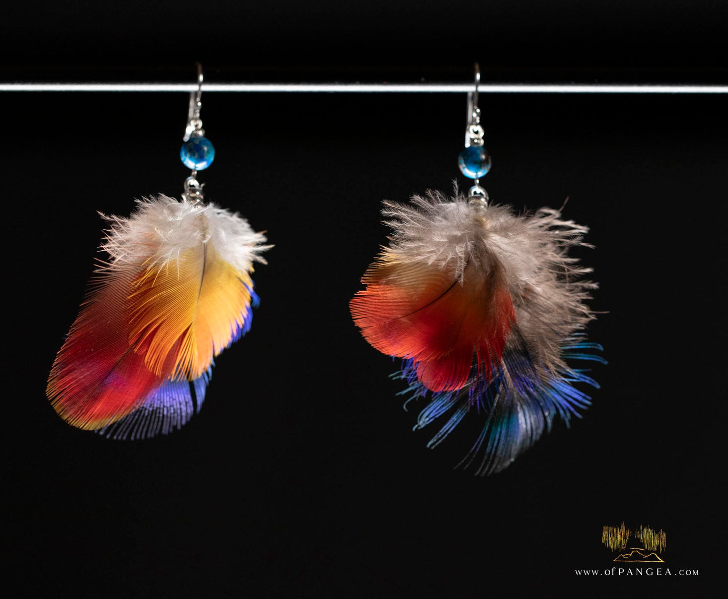 Three feather Parrot and Peacock feather earrings – Jasper - Sterling Silver || JF309
