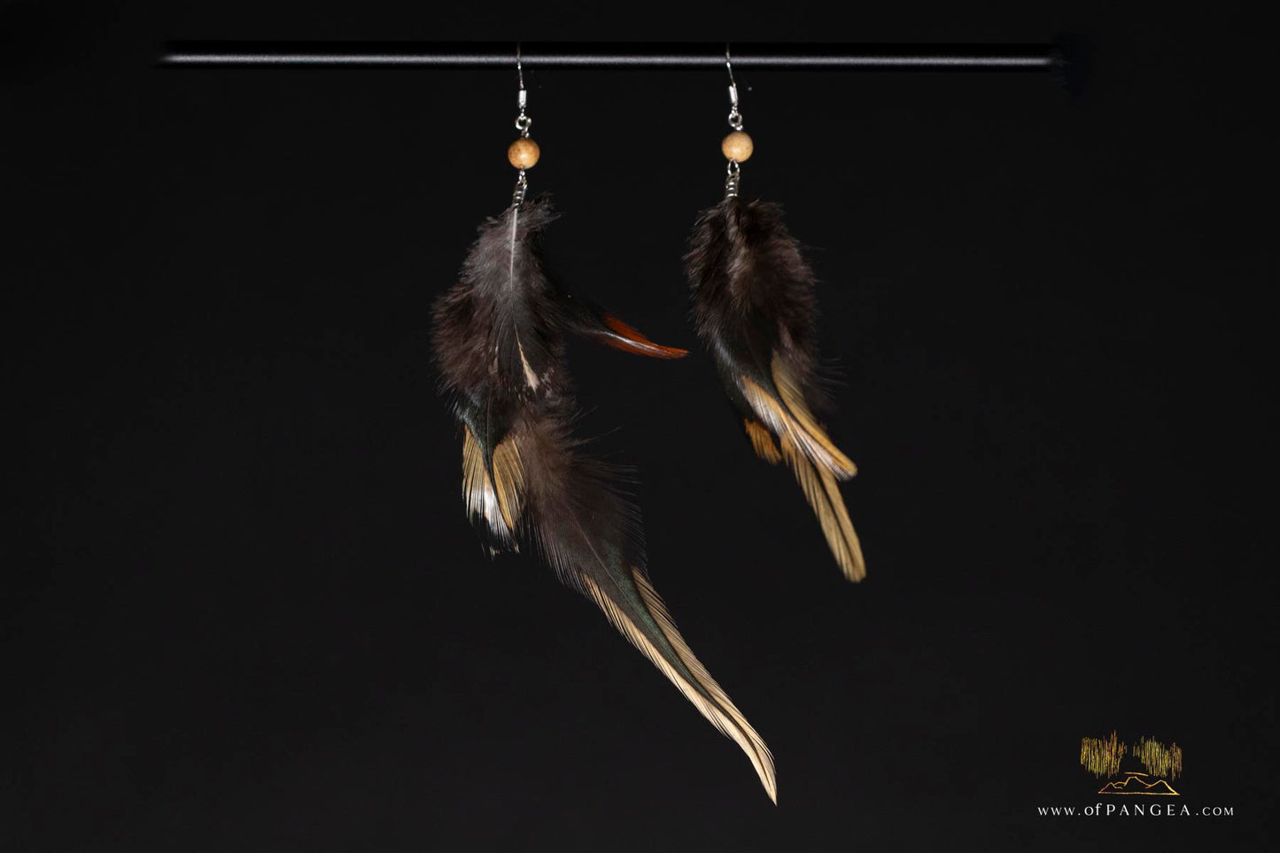 Black and gold feather Earrings - Journal jasper bead - Sterling Silver || JF320