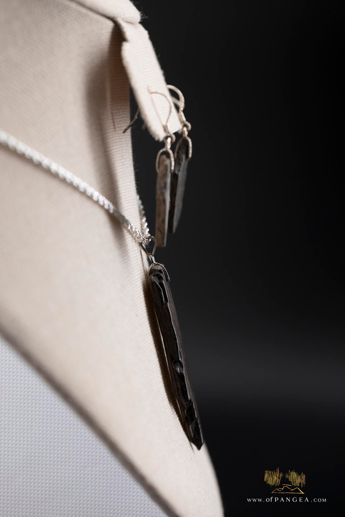 Woolly Mammoth Tusk Necklace amd Earring Set - sterling silver rope chain || JF430