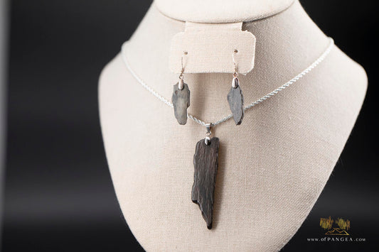 Woolly Mammoth Tusk Necklace amd Earring Set - sterling silver rope chain || JF430