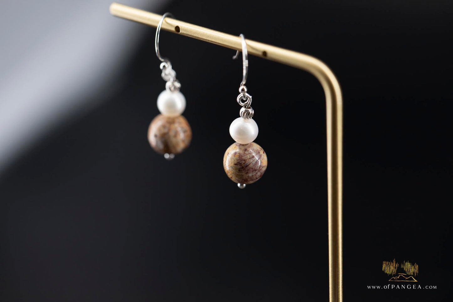 Fossilized Coral, AAA Pearl Earrings - sterling silver || JF641