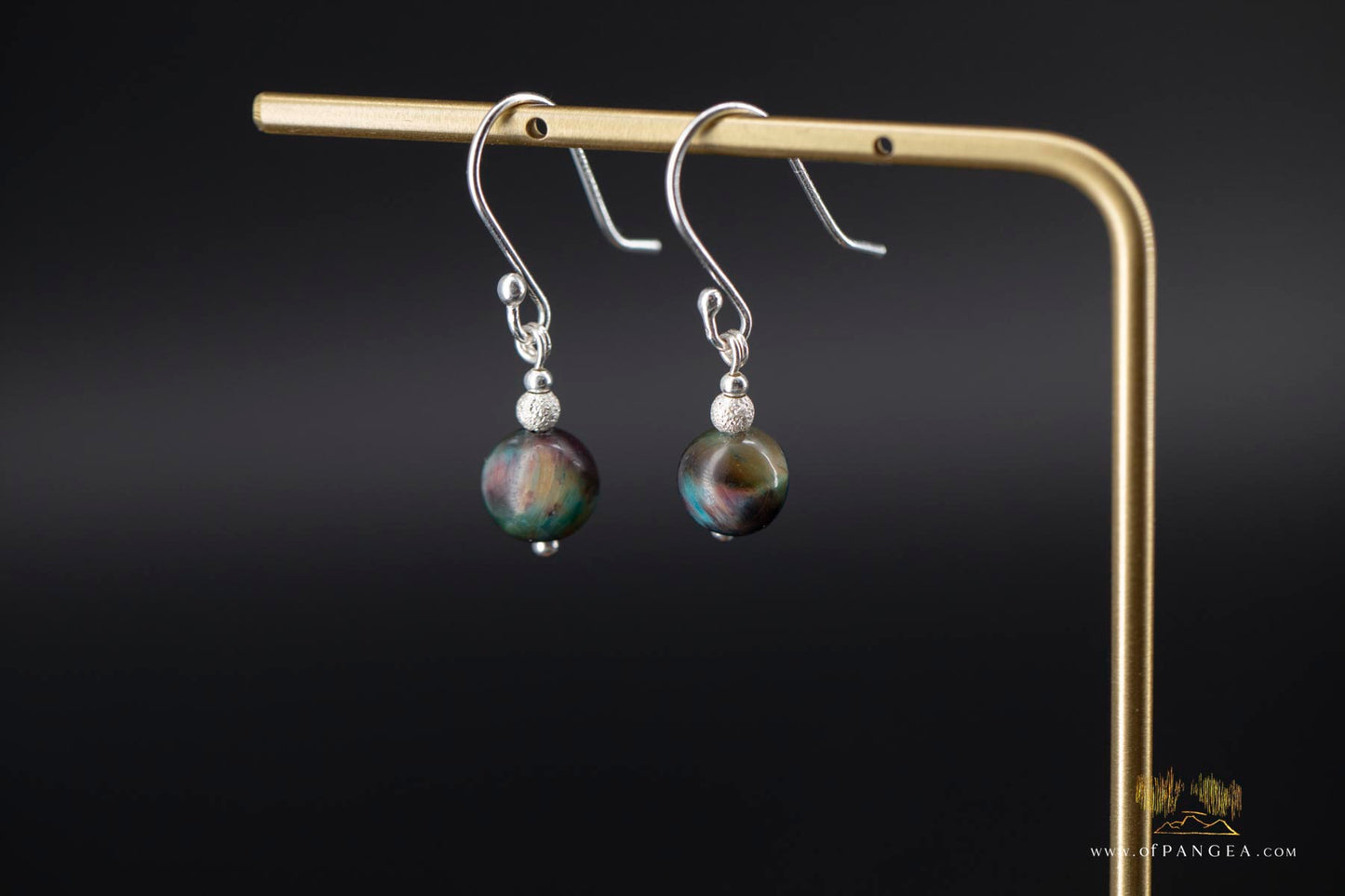 Galaxy Tiger's Eye round bead Earrings - sterling silver || JF462