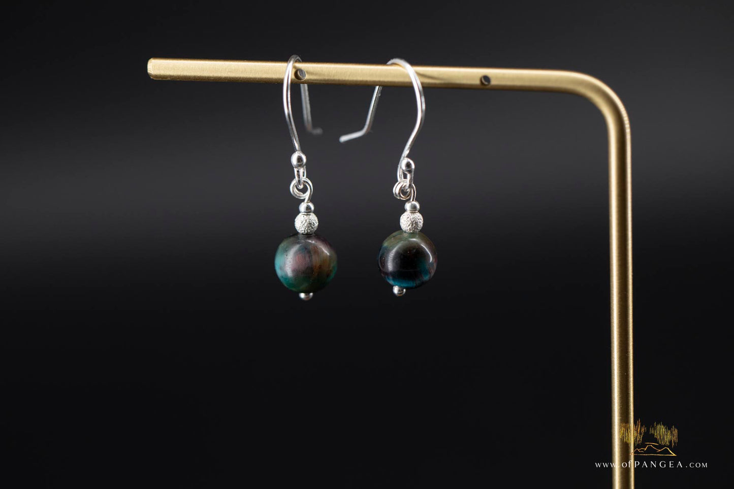 Galaxy Tiger's Eye round bead Earrings - sterling silver || JF462