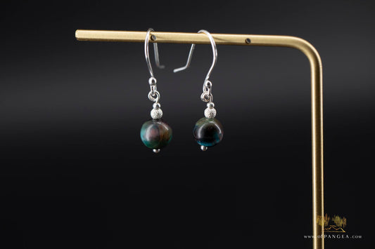 Galaxy Tiger's Eye round bead Earrings - sterling silver || JF462