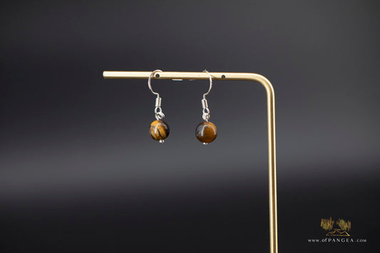 Tiger's Eye round bead Earrings - sterling silver || JF475