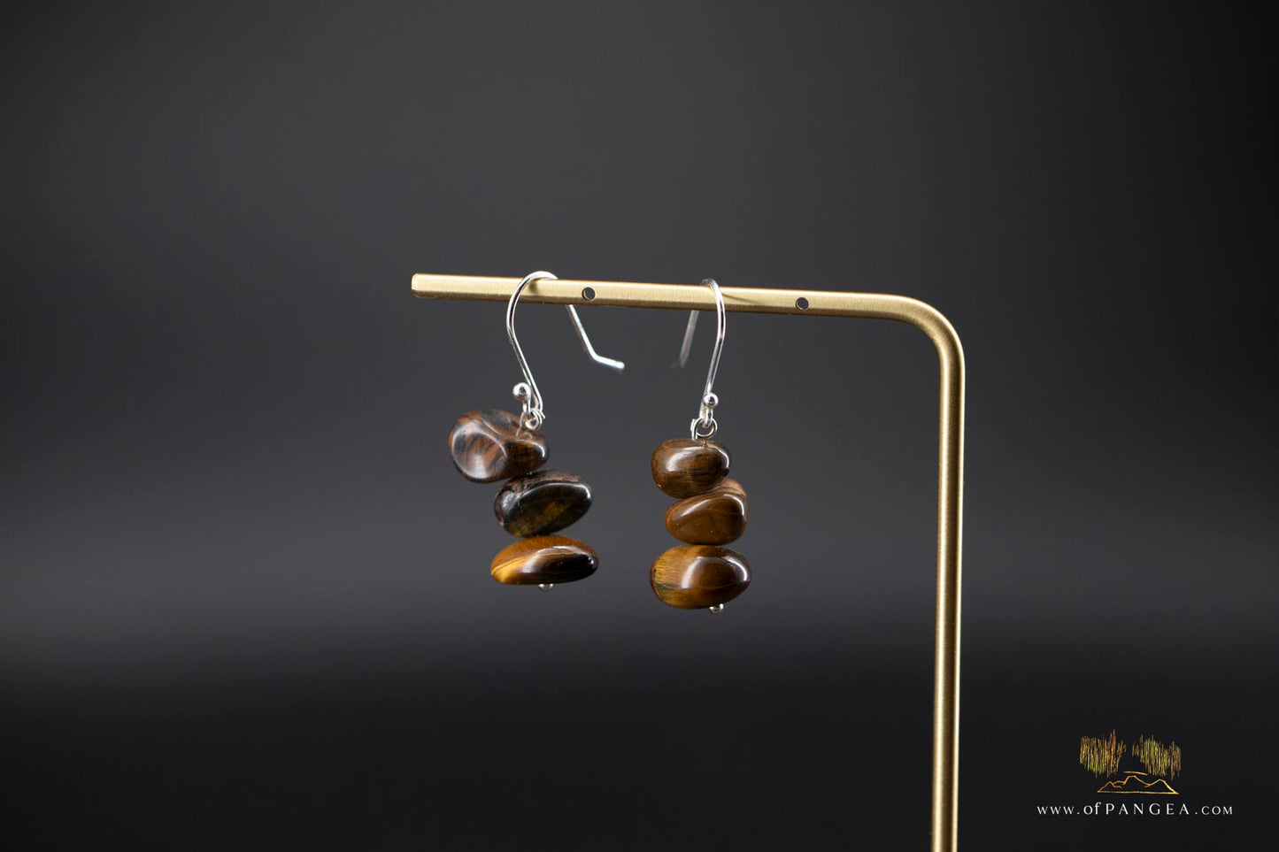 Tiger's Eye Three 'River Pebble Stack' Earrings - sterling silver || JF497