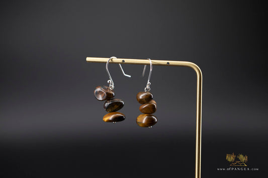 Tiger's Eye Three 'River Pebble Stack' Earrings - sterling silver || JF497