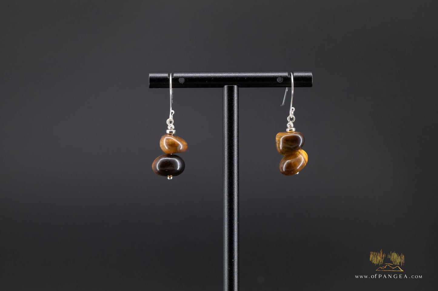 Tiger Eye 'River Pebble Stack' Earrings - sterling silver