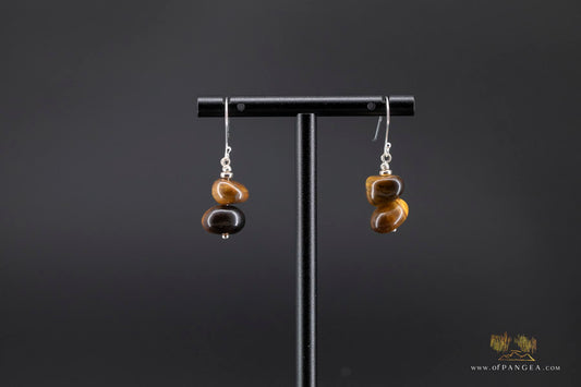 Tiger Eye 'River Pebble Stack' Earrings - sterling silver