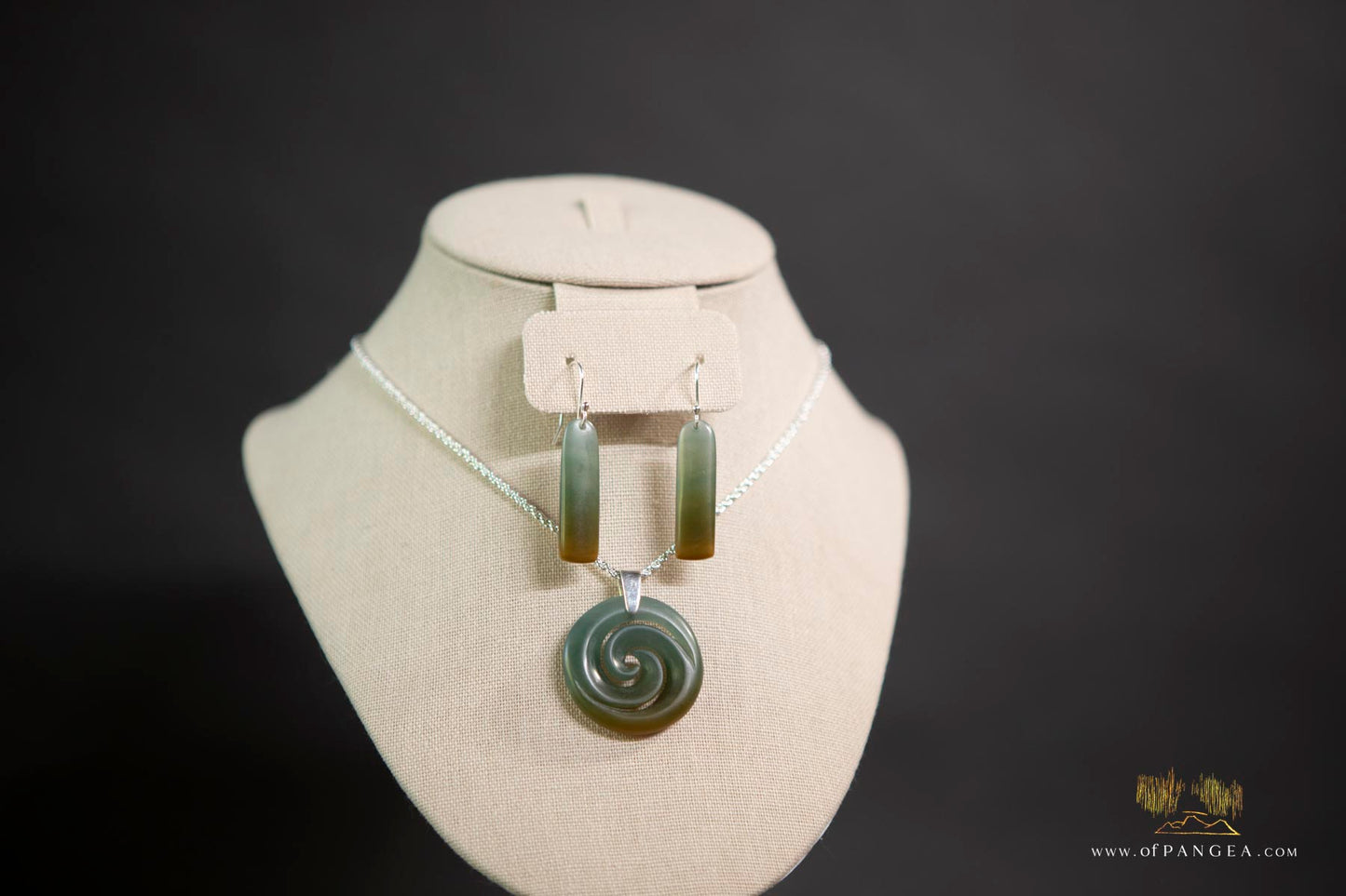 Double Koru Pendant –Guatemalan Princesa Jadeite Necklace Italian Sterling Silver Rope