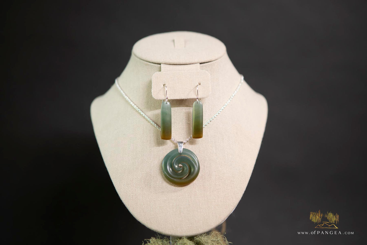 Double Koru Pendant –Guatemalan Princesa Jadeite Necklace Italian Sterling Silver Rope