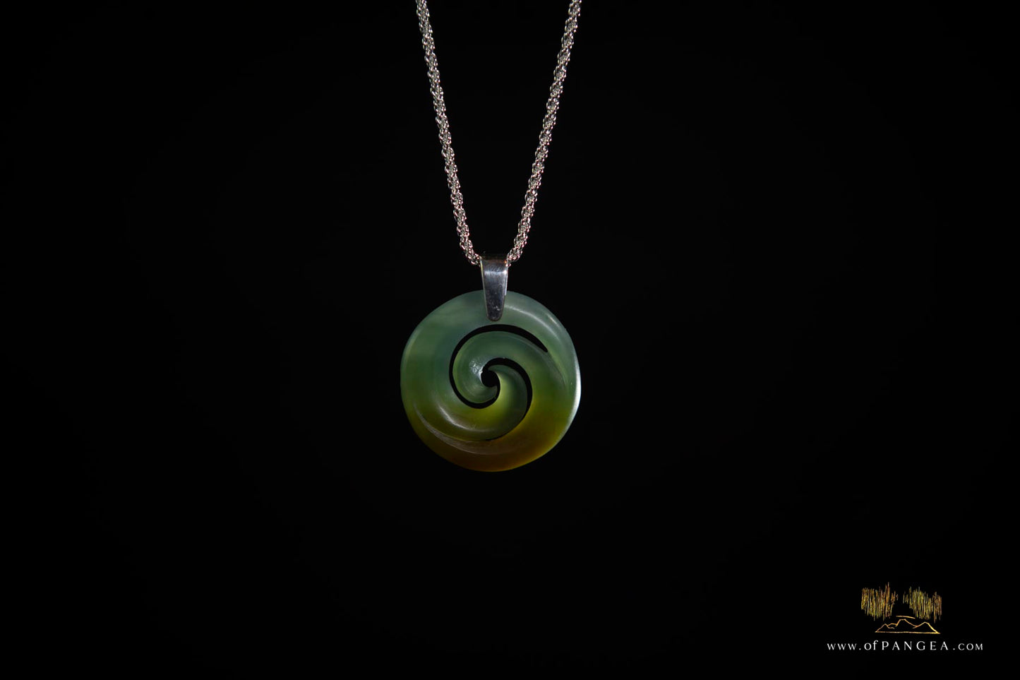 Double Koru Pendant –Guatemalan Princesa Jadeite Necklace Italian Sterling Silver Rope